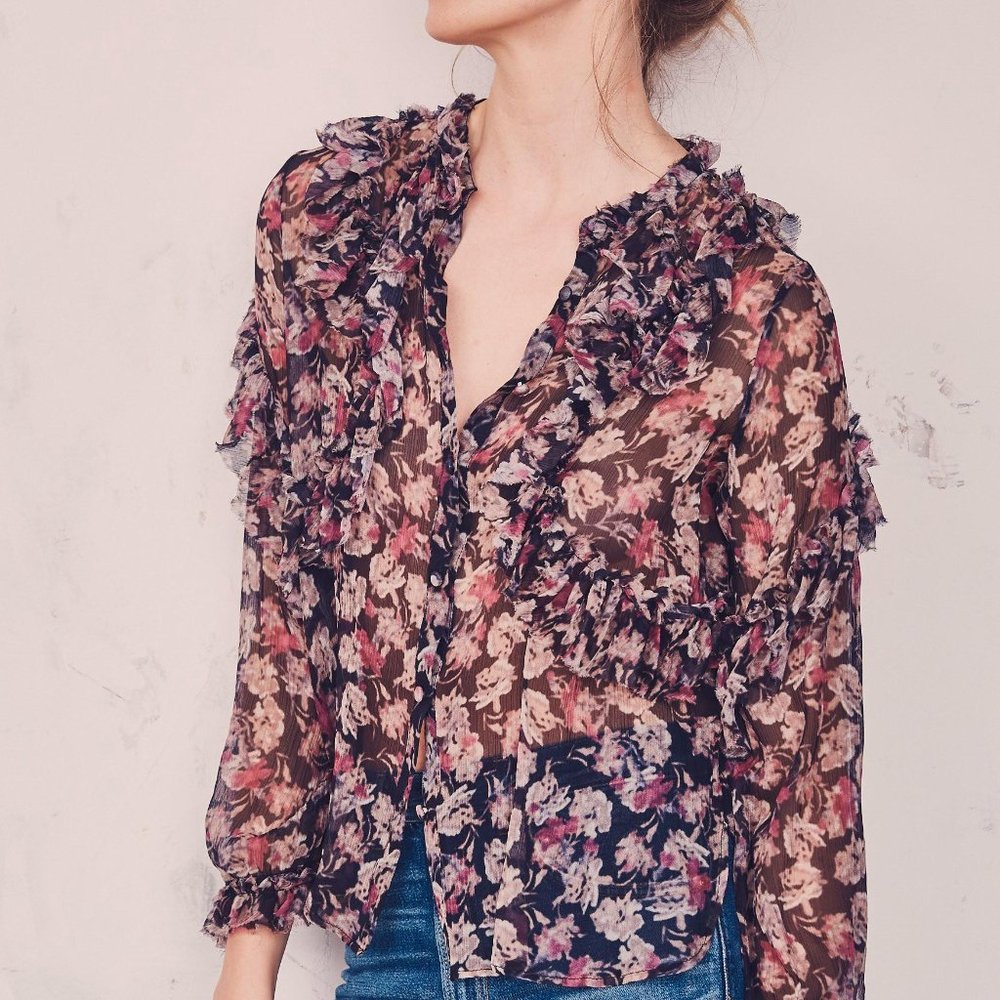 LoveShackFancy Silk Clara Top Black Essex Floral